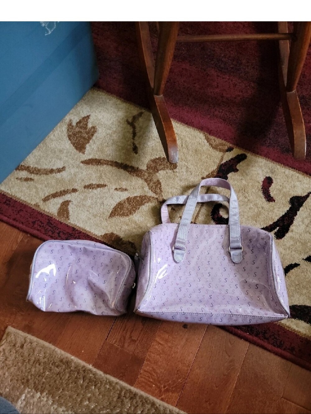 Liz Claiborne Lavender S Print Purse and Matching Cosmetic Bag